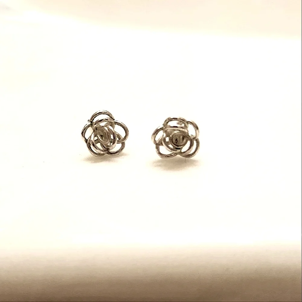 Unopened Silver Plated Flower Earring Studs